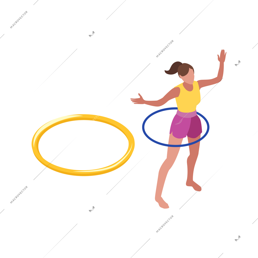 Fitness isometric icon with woman doing exercises with hula hoop isolated vector illustration