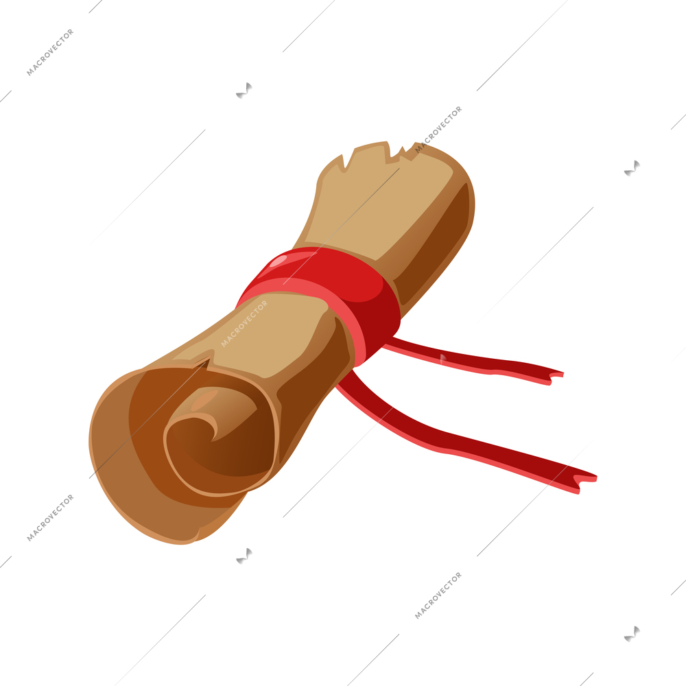 Ancient parchment scroll with red ribbon cartoon vector illustration