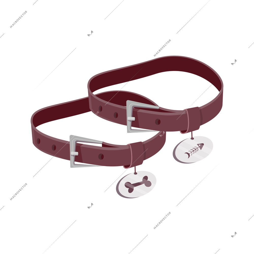 Two leather pet collars with medallions for cat and dog vector illustration