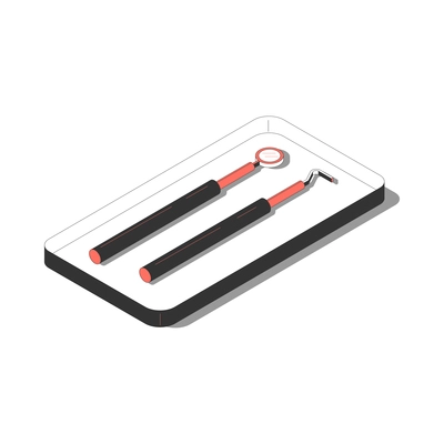 Two dental instruments on metal tray isometric icon 3d vector illustration