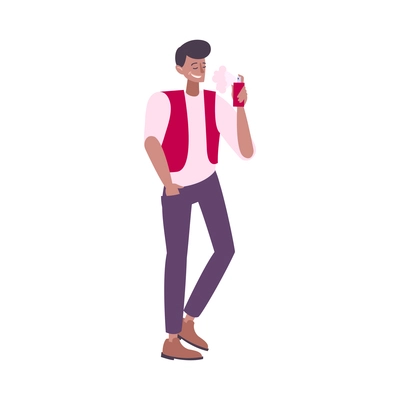 Young man using perfume or cologne flat vector illustration