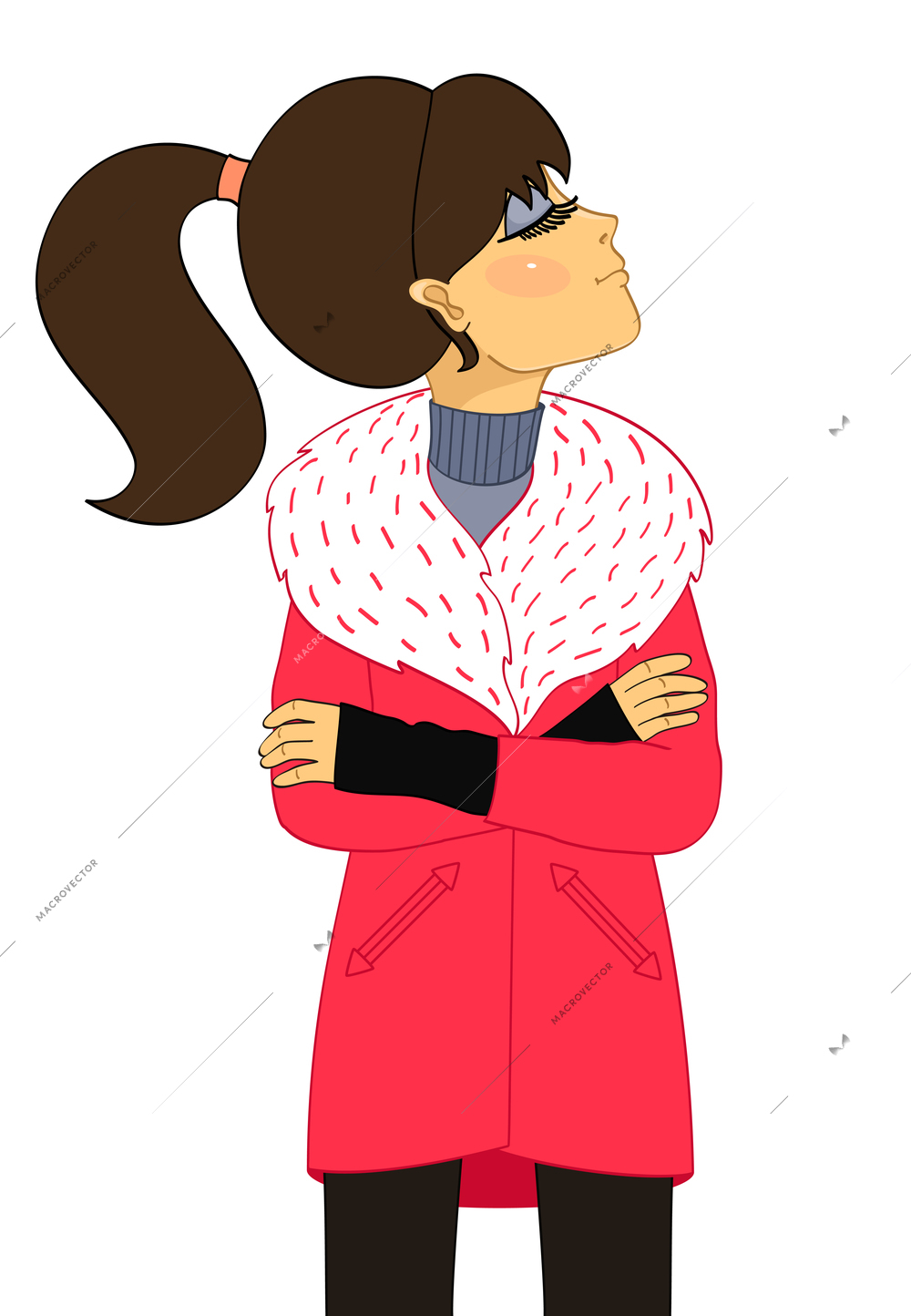 Haughty girl with head up for t shirt imprint isolated vector illustration