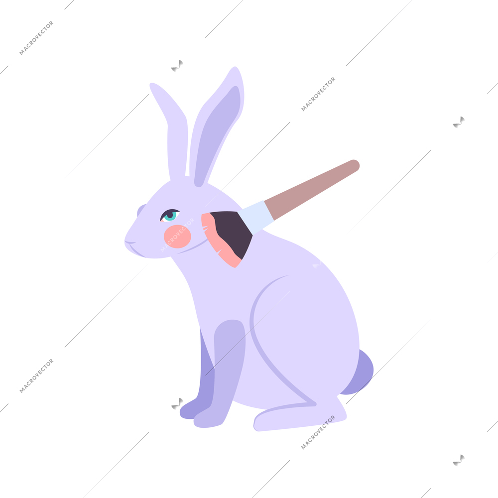 Animal testing flat icon with laboratory rabbit and cosmetic brush vector illustration