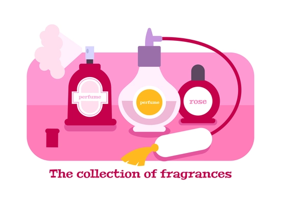 Colorful perfume bottles of different shape flat composition vector illustration