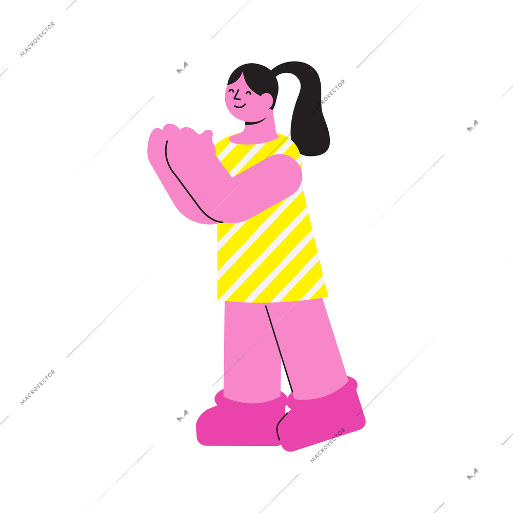 Body positive icon with flat cheerful female character vector illustration