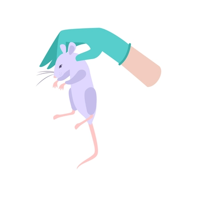 Animal testing flat icon with human hand holding laboratory mouse vector illustration