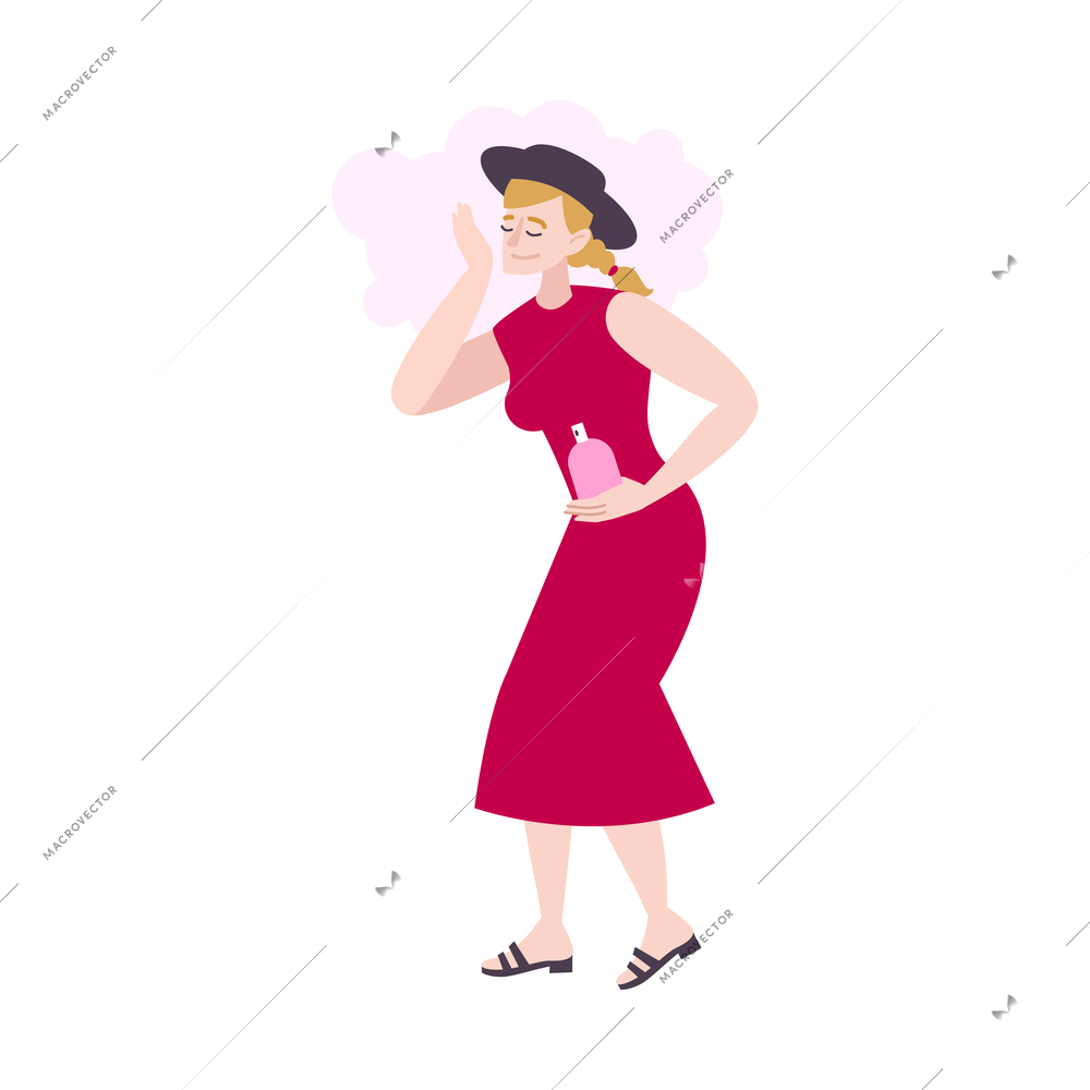 Elegant woman using perfume flat icon vector illustration