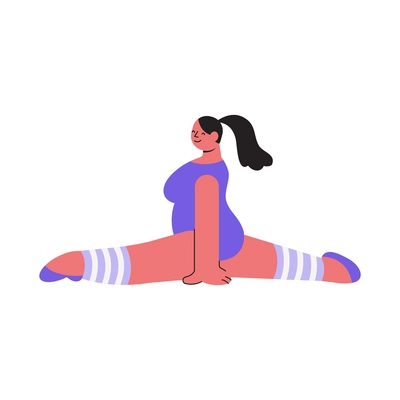 Body positive flat icon with happy woman doing splits vector illustration