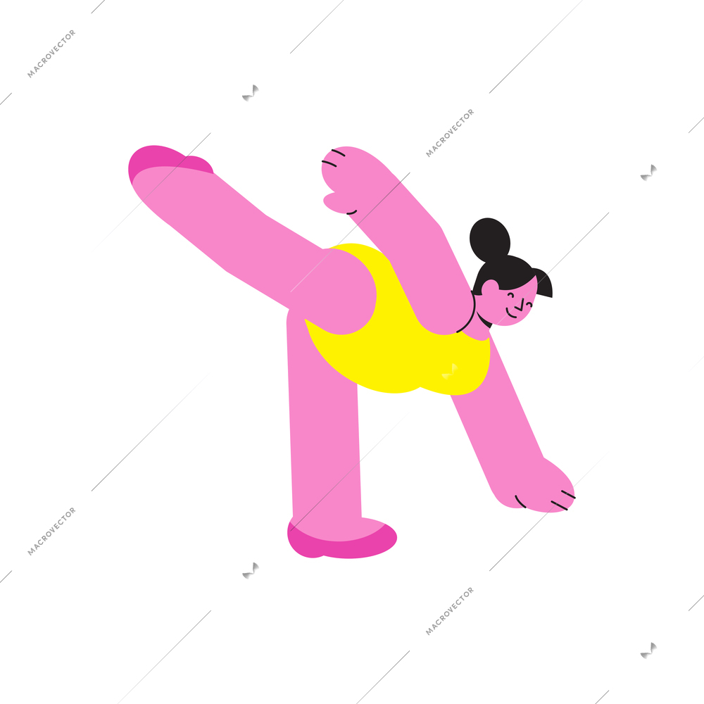 Flat body positive icon with dancing or doing sport happy woman vector illustration