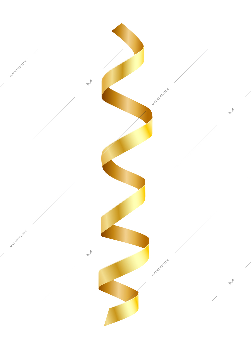 Realistic party gold paper streamer on white background vector illustration