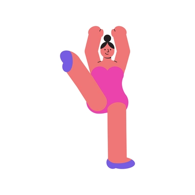 Body positive woman in swimsuit dancing or doing sport flat vector illustration