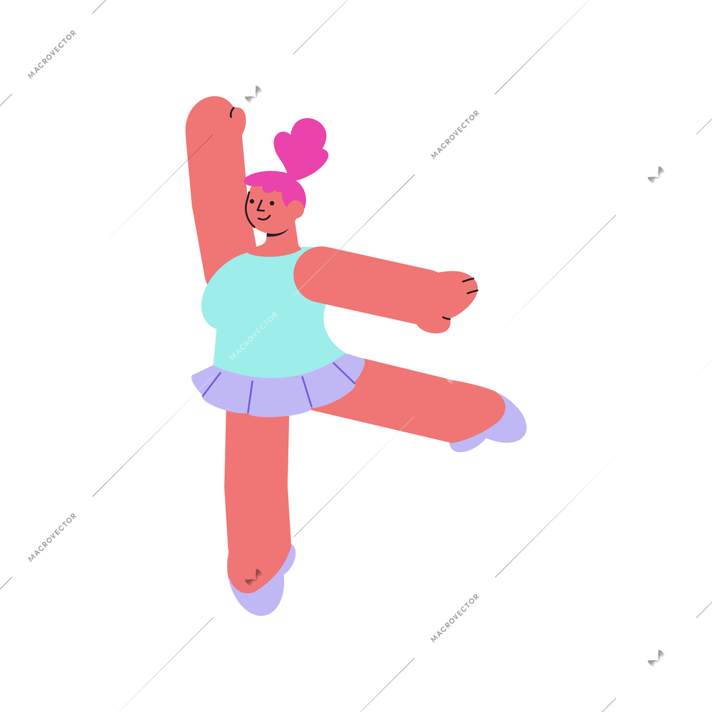 Happy body positive woman dancing flat vector illustration