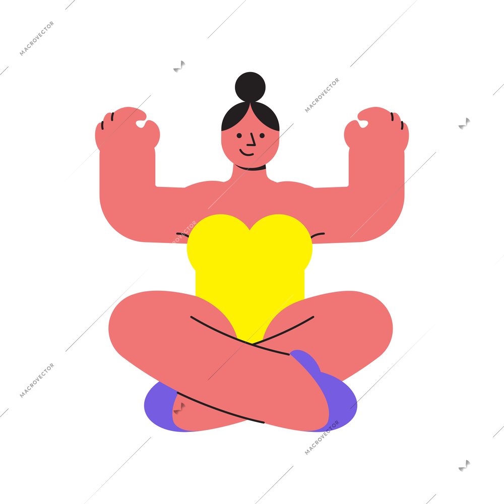 Body positive icon with woman meditating in lotus position flat vector illustration