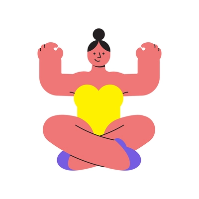 Body positive icon with woman meditating in lotus position flat vector illustration