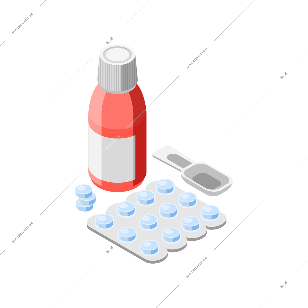 Flu cold treatment icon with cough syrup and pills 3d vector illustration