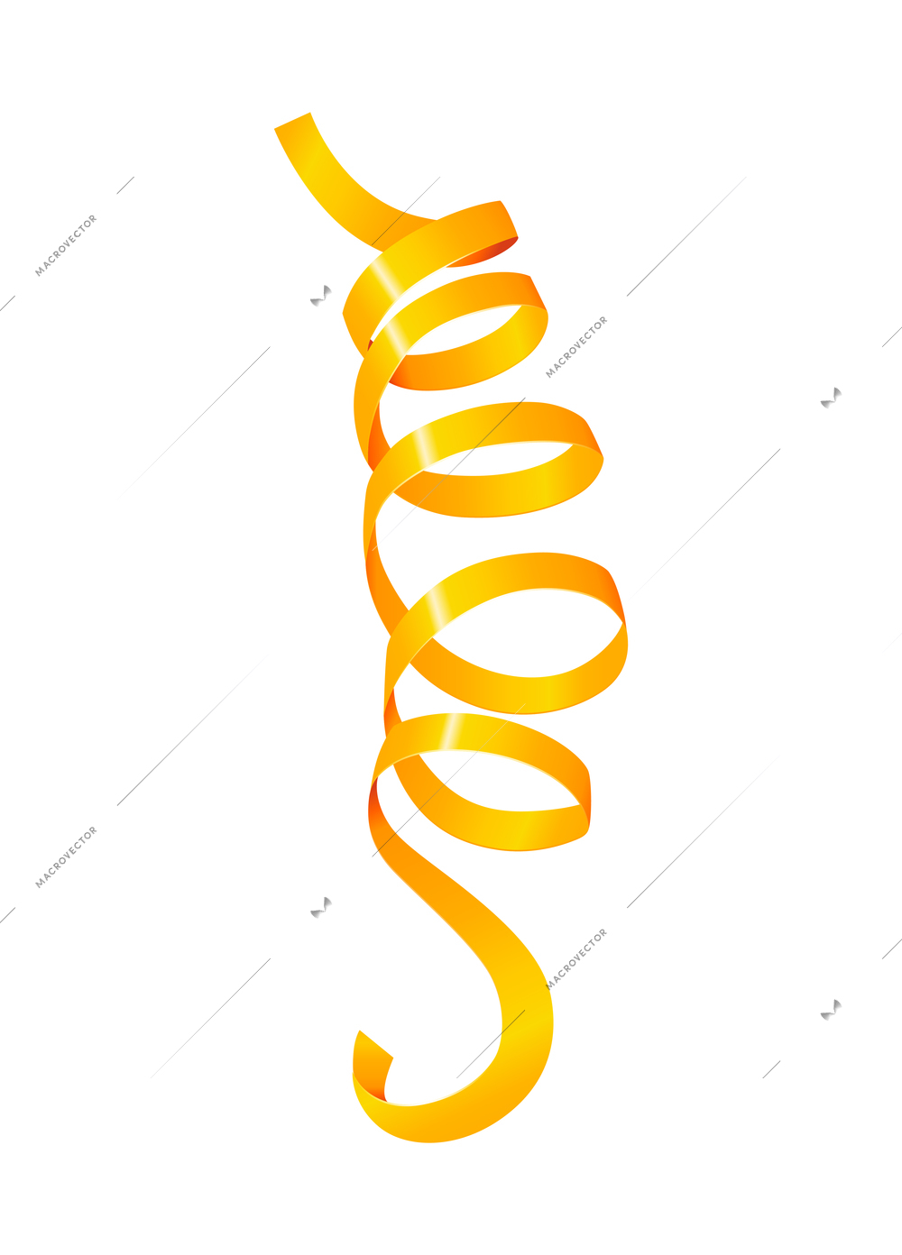 Shiny yellow paper streamer on white background realistic vector illustration