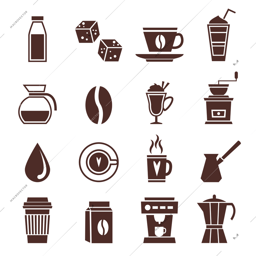 Coffee cafe cafeterie shop monochrome icons set with coffee-bulb jar bean isolated vector illustration