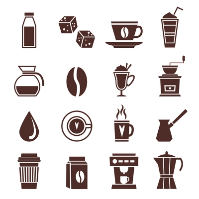 Coffee cafe cafeterie shop monochrome icons set with coffee-bulb jar bean isolated vector illustration