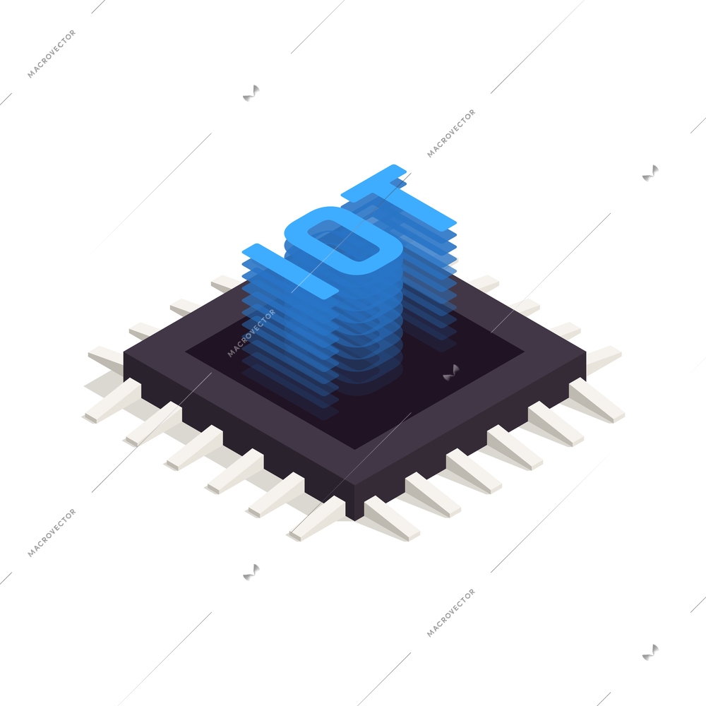 Internet of things iot isometric icon with image of microprocessor 3d vector illustration