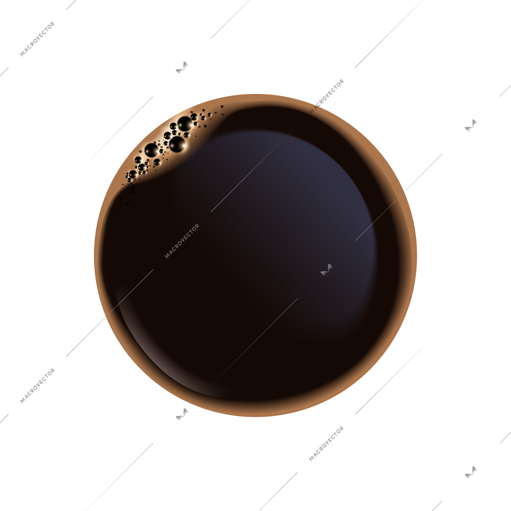 Black coffee espresso americano top view realistic vector illustration