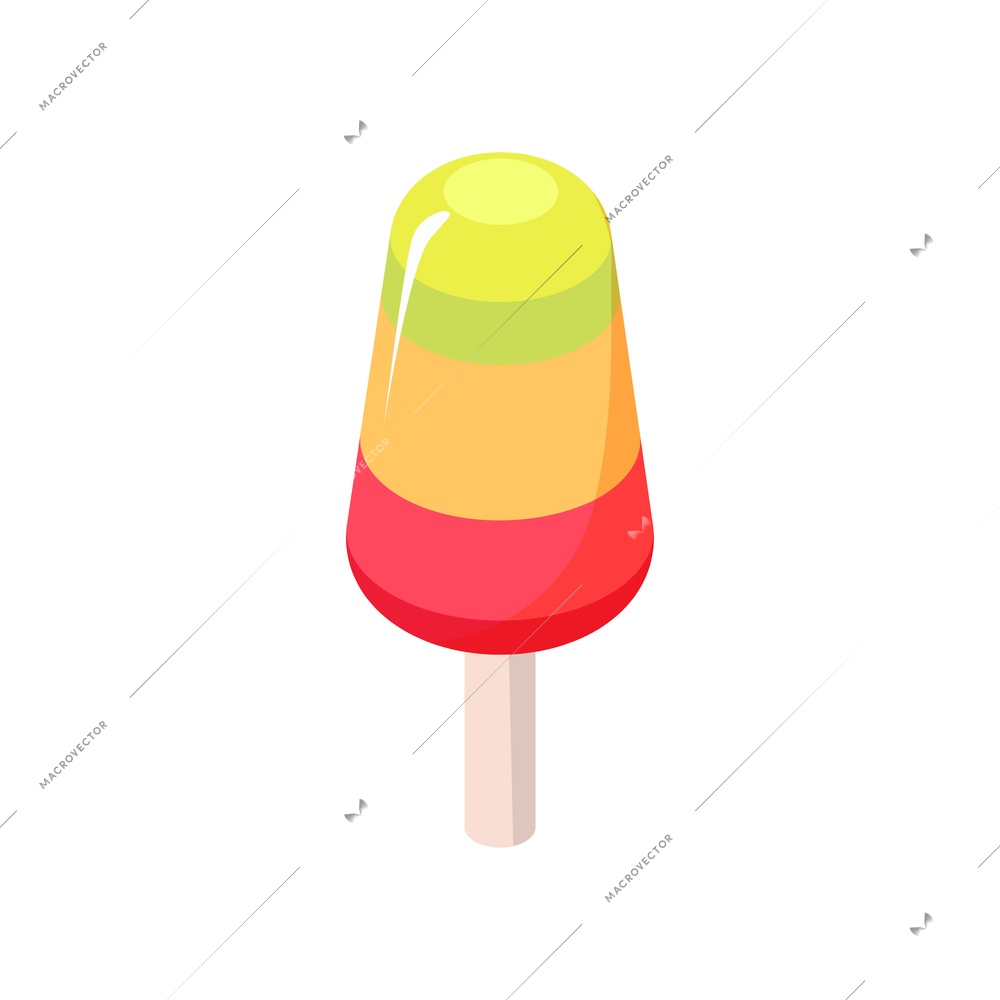 Colorful ice cream pop on stick isometric icon vector illustration