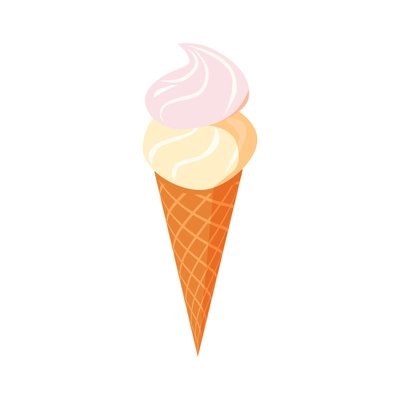 Isometric vanilla and strawberry ice cream in waffle cone 3d vector illustration
