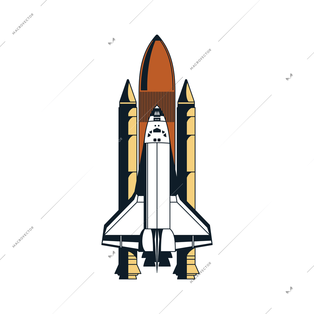 Color hand drawn spaceship on blank background vector illustration