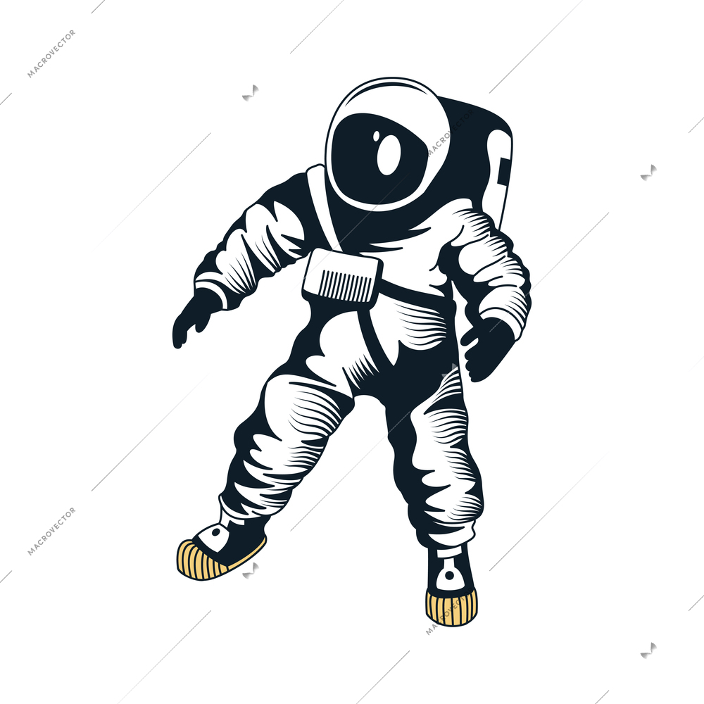 Hand drawn cosmonaut in spacesuit on blank background vector illustration