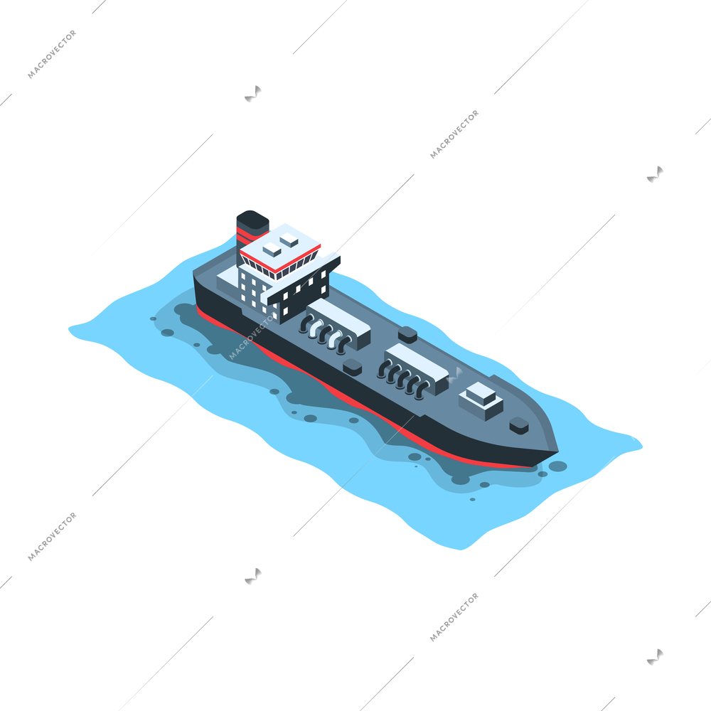 Water pollution isometric icon with tanker causing oil spill 3d vector illustration