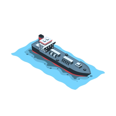 Water pollution isometric icon with tanker causing oil spill 3d vector illustration