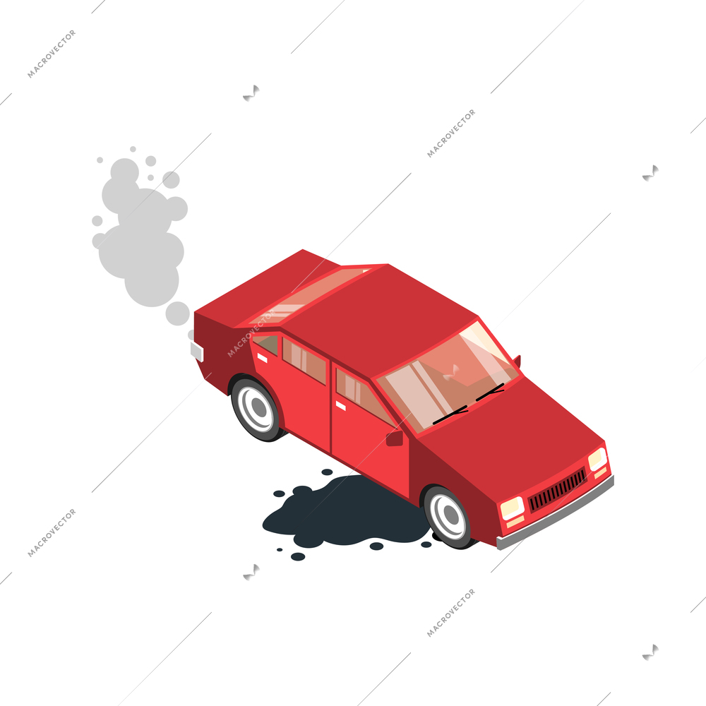 Environmental pollution isometric icon with petrol leaking from broken car 3d vector illustration