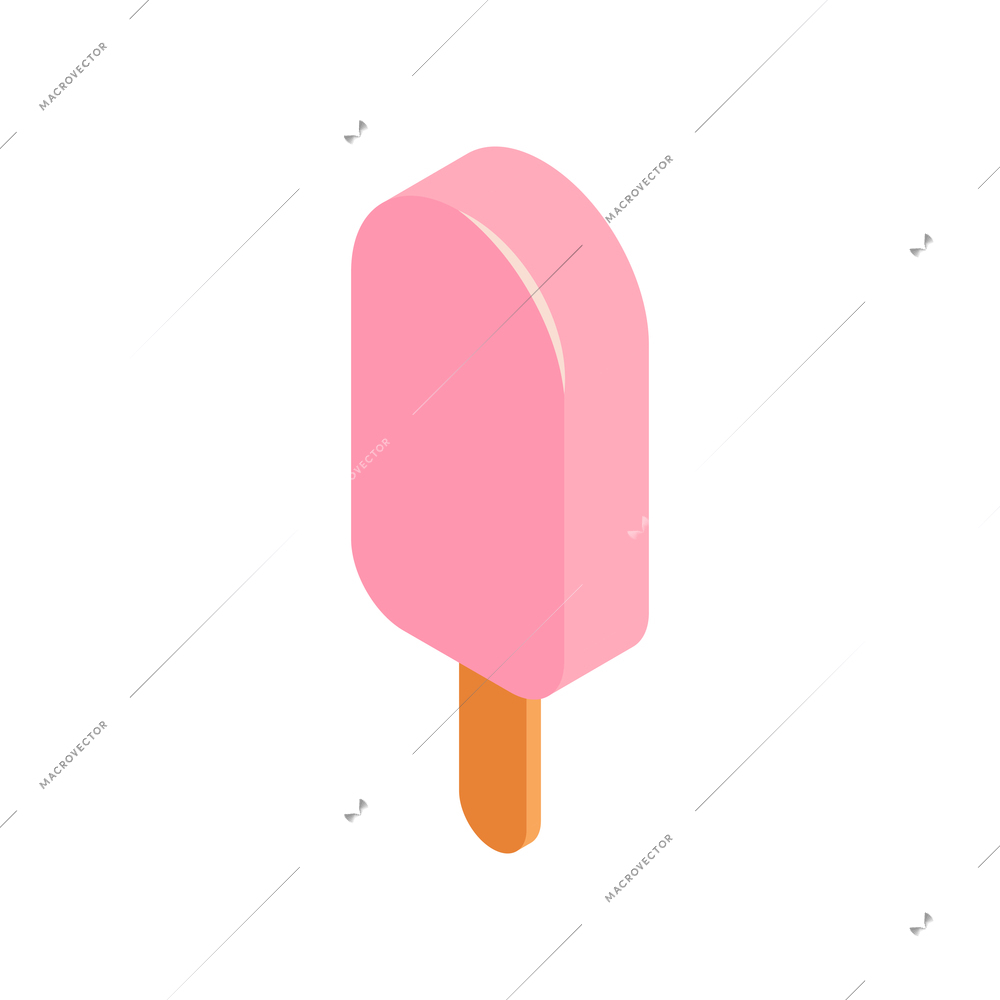 Strawberry glazed ice cream bar on stick 3d isometric vector illustration
