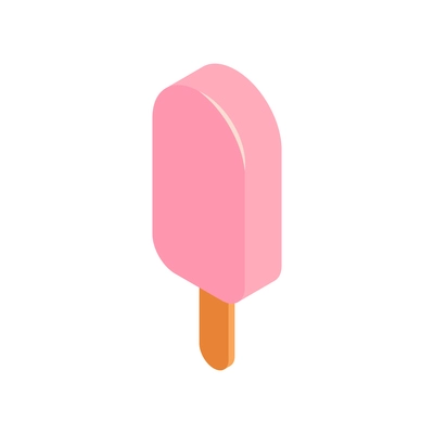 Strawberry glazed ice cream bar on stick 3d isometric vector illustration