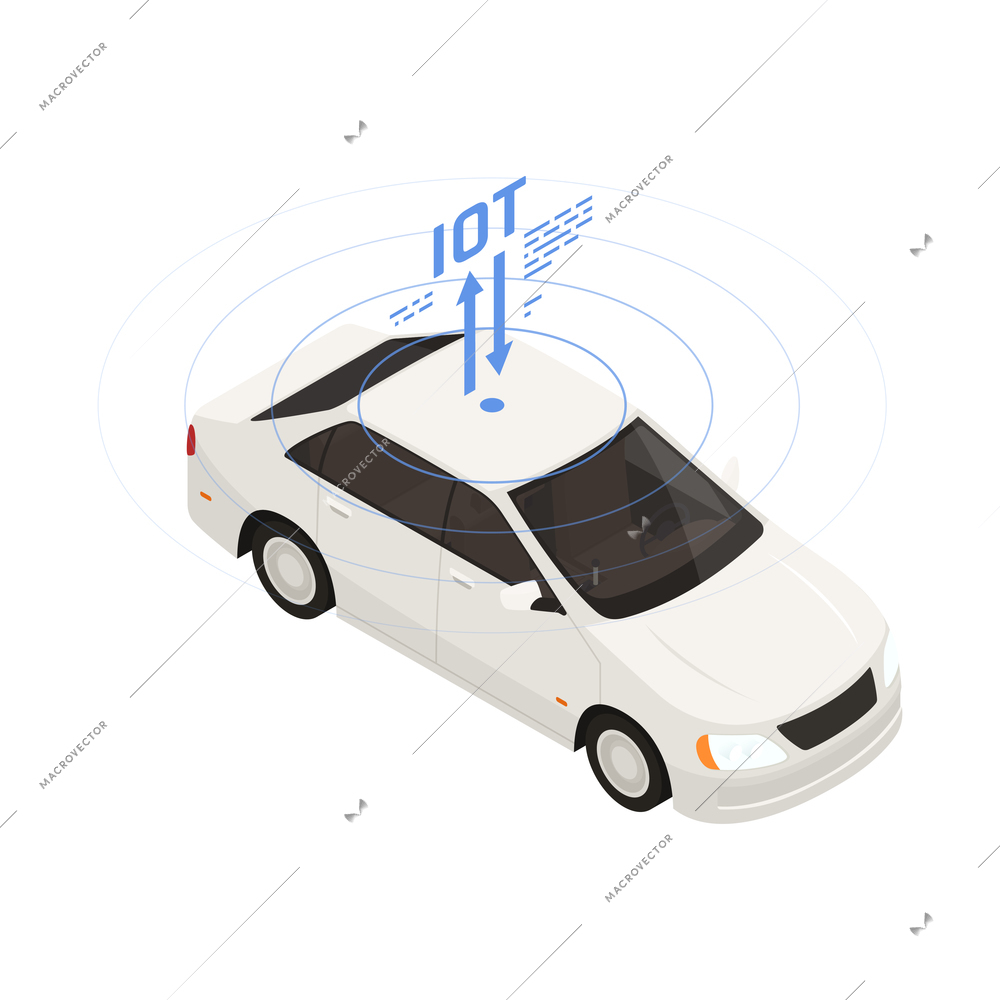 Internet of things isometric icon with white passenger car 3d vector illustration