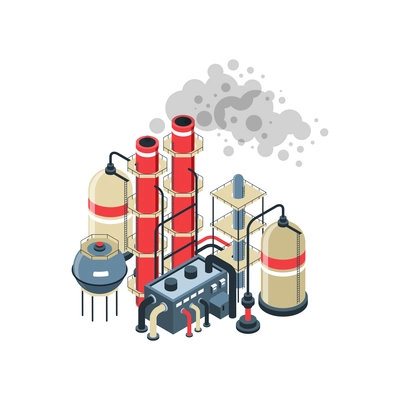 Environmental pollution icon with 3d oil refinery on white background isometric vector illustration