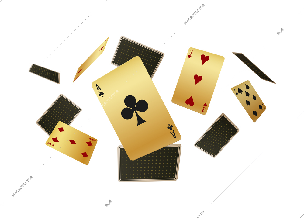 Falling realistic playing cards on white background vector illustration