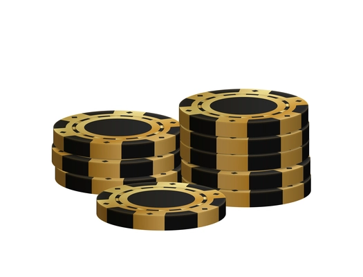 Stack of casino chips in black and golden colors realistic vector illustration