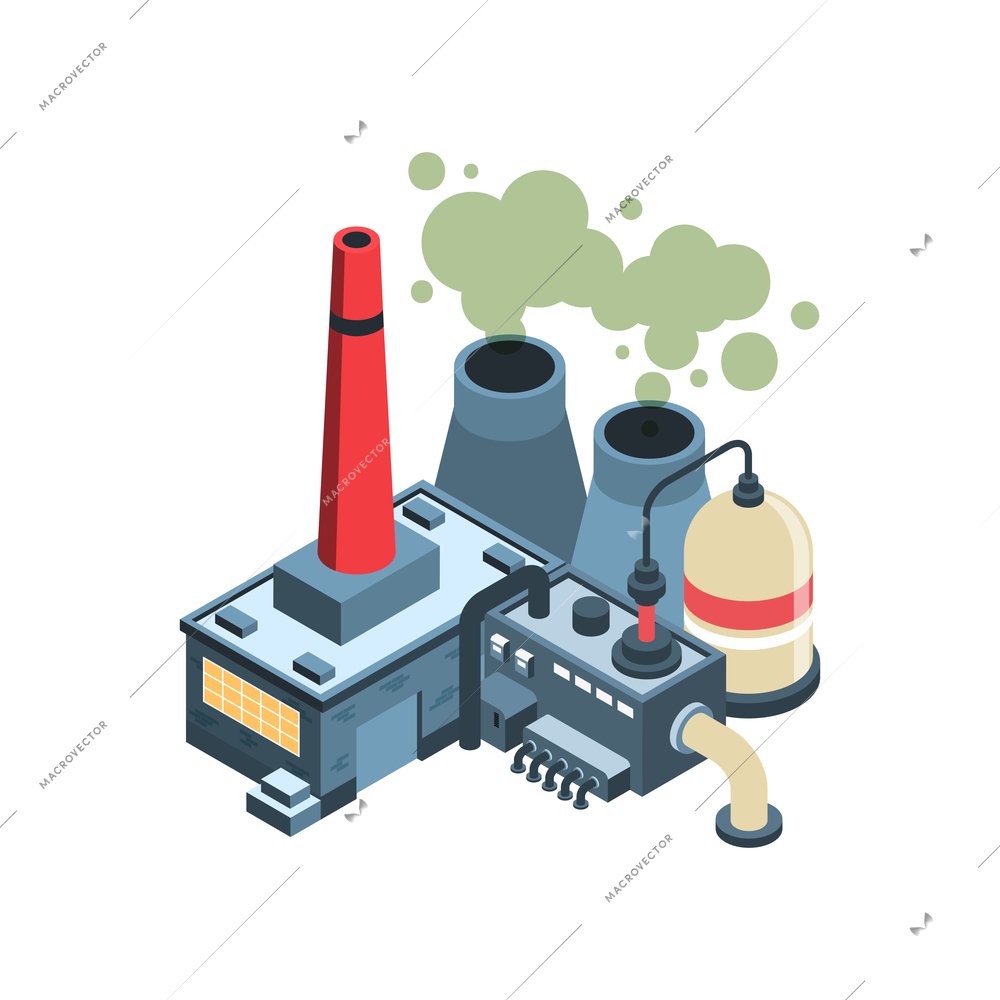 Isometric environmental pollution icon with factory polluting air 3d vector illustration