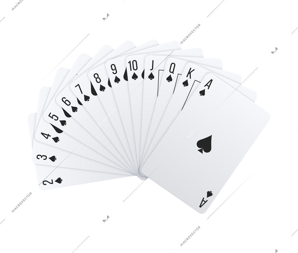 Poker realistic composition with spades cards vector illustration