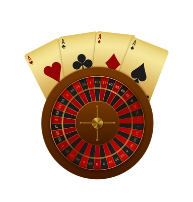 Realistic casino composition with roulette wheel and cards vector illustration