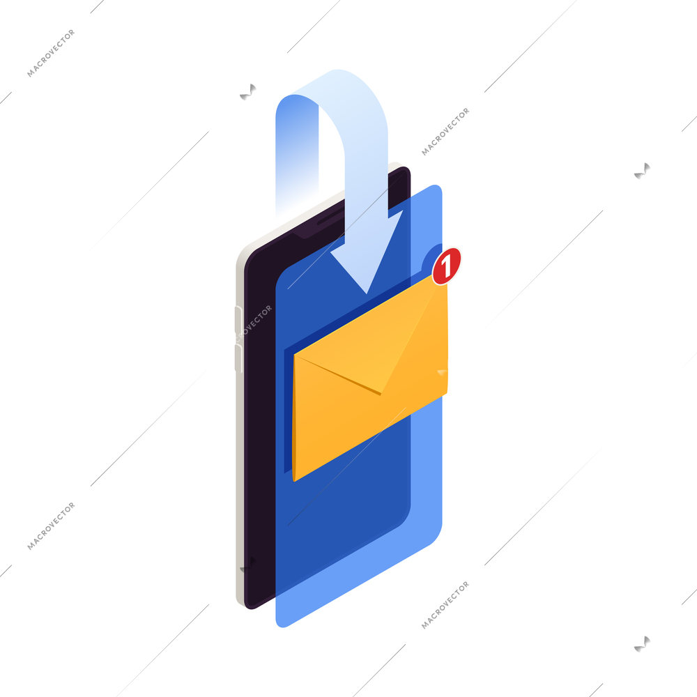 Internet of things isometric icon with unread email message notification on smartphone screen vector illustration