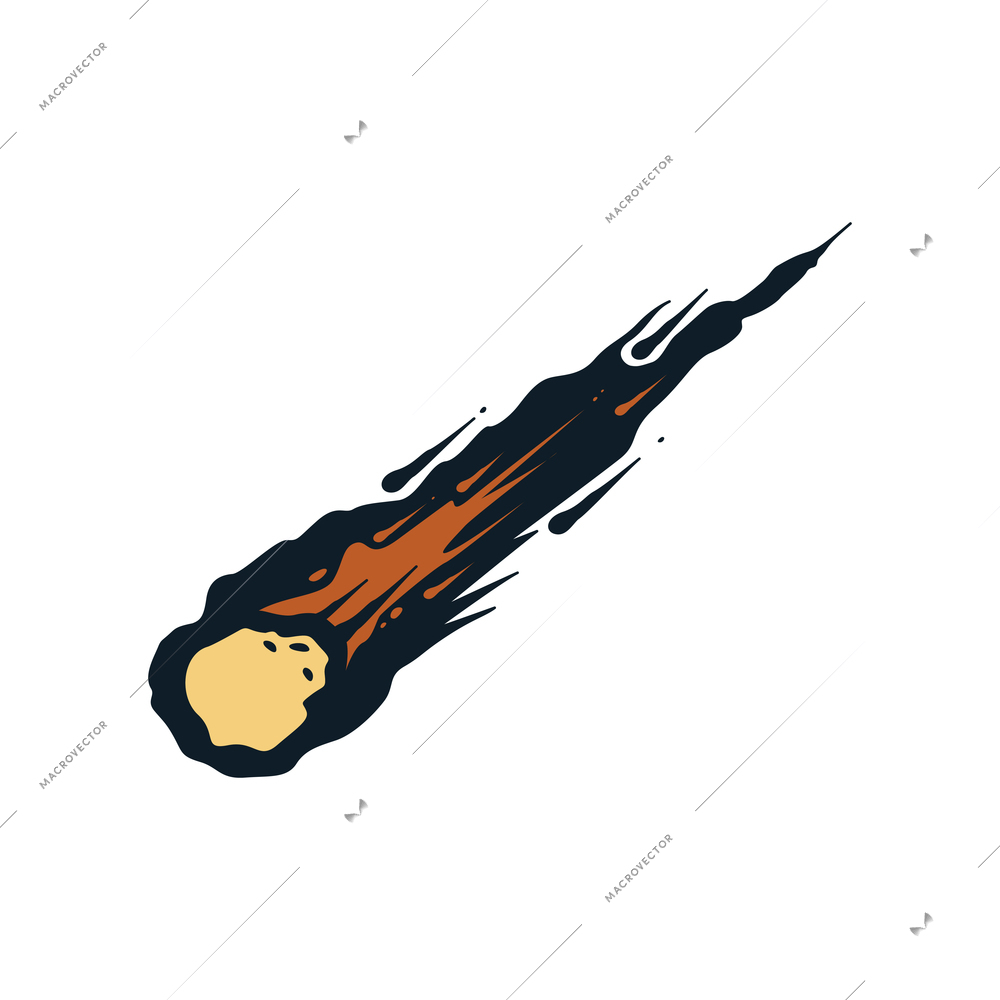 Color hand drawn falling meteorite or asteroid vector illustration