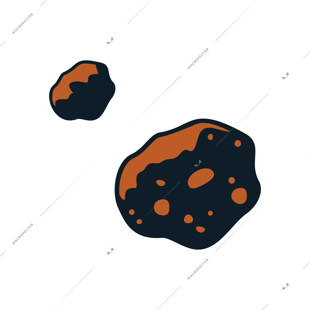 Two color hand drawn meteorites isolated on white background vector illustration