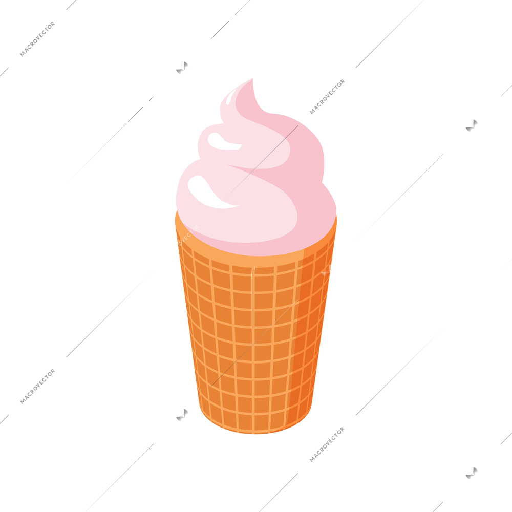 Isometric ice cream in wafer cup 3d vector illustration