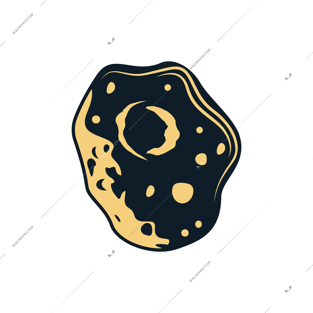 Hand drawn asteroid in black and yellow color vector illustration