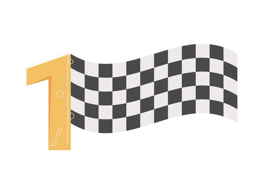 Racing icon with flat black and white checked flag and number one vector illustration