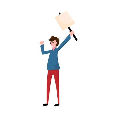 Angry protesting person with placard in hand flat vector illustration