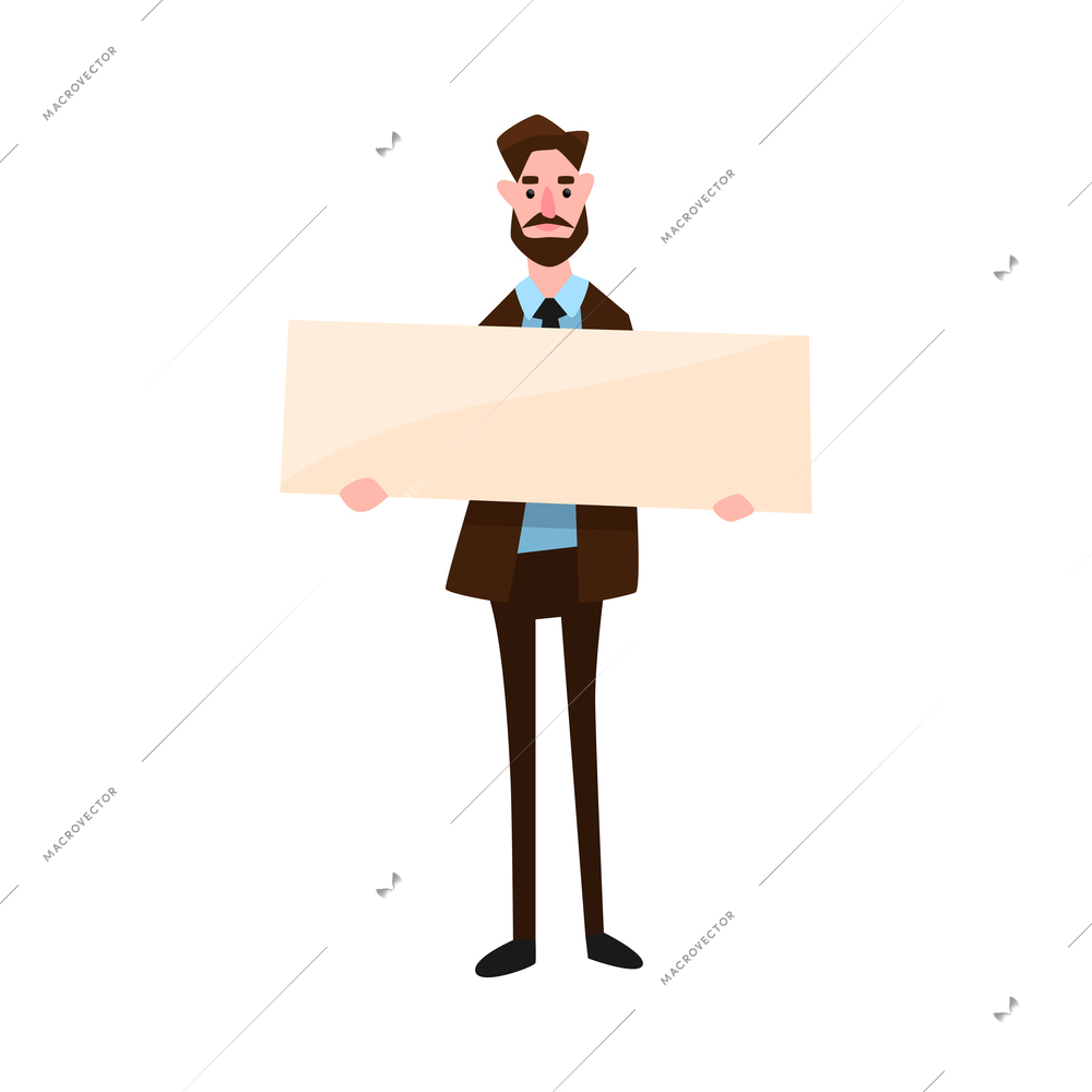 Male character of acvitist holding blank placard flat vector illustration