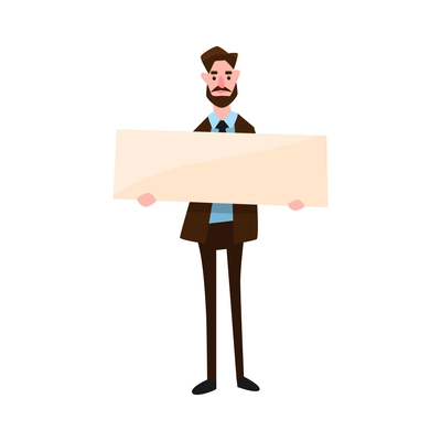 Male character of acvitist holding blank placard flat vector illustration