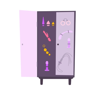 Flat icon with various sex toys in closet vector illustration